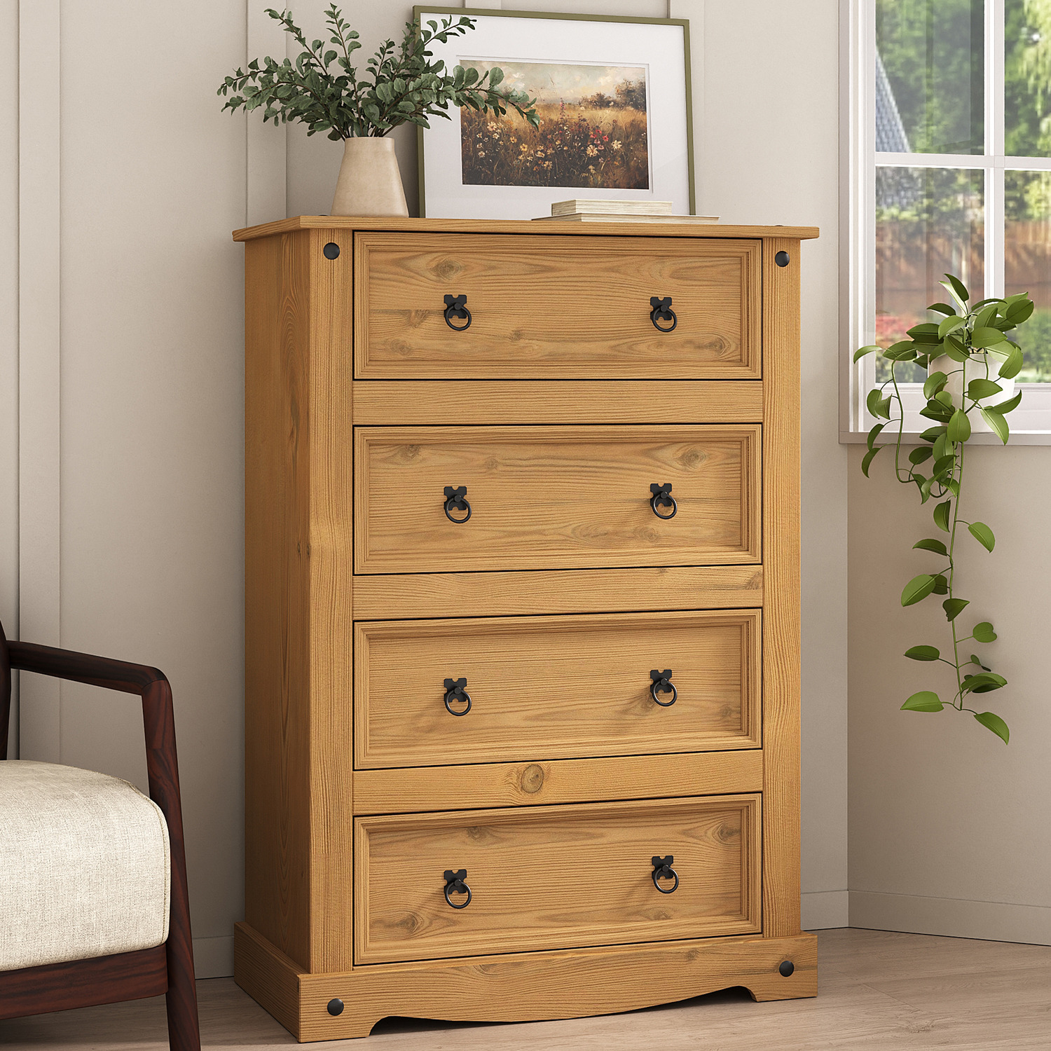 Corona 4 Drawer Chest Of Drawers Tall Solid Mexican Pine - Brown