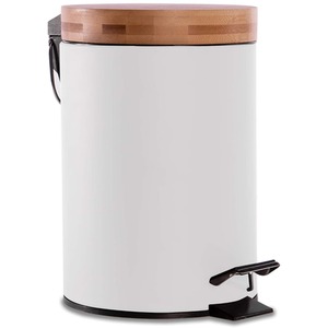3L Bathroom Bin with Bamboo Lid - White