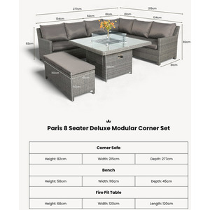 Paris Fire Pit 7pc Deluxe Modular Corner Dining Set