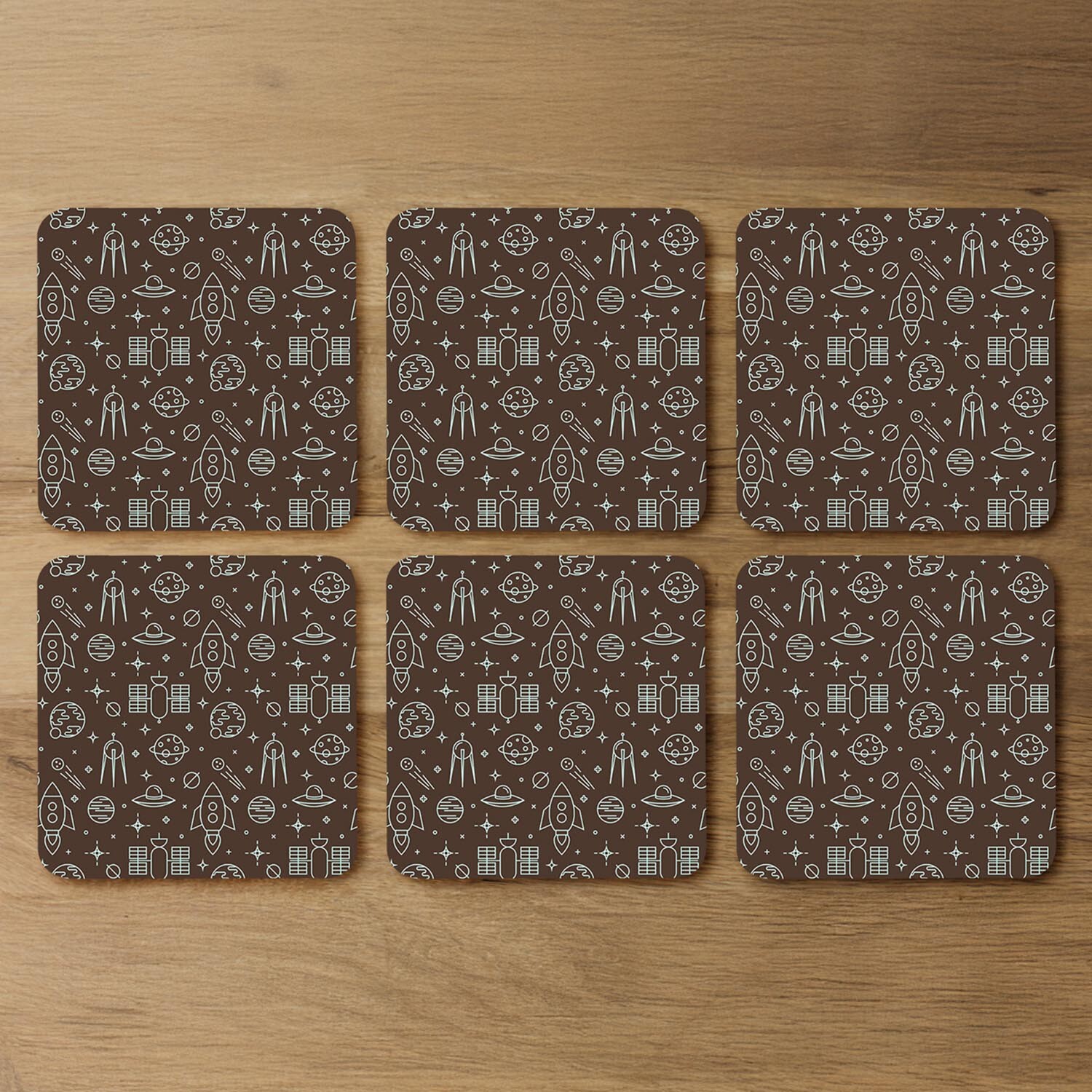 Planets And Stars Coaster - Brown