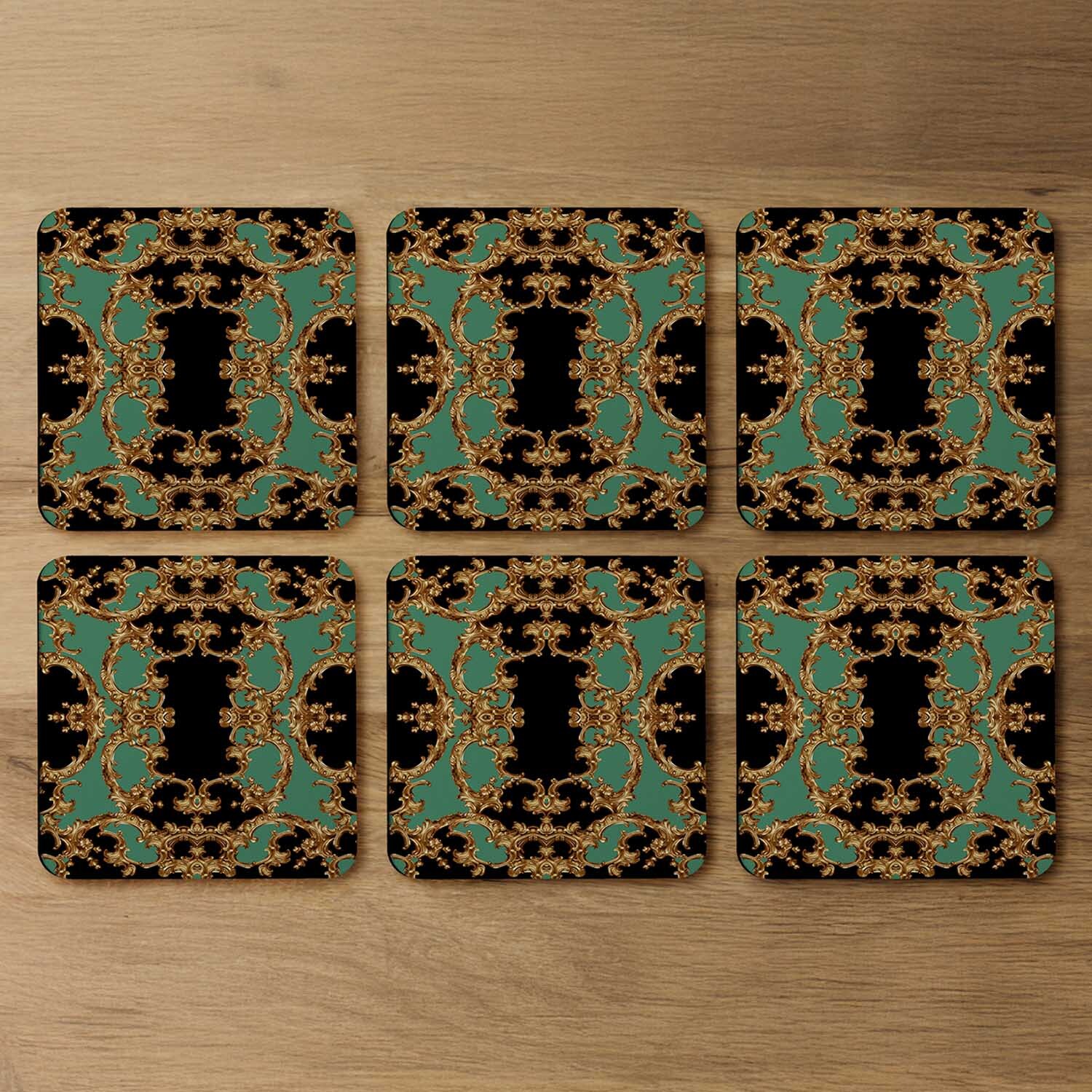 Image of Black Green Baroque Coaster - Green