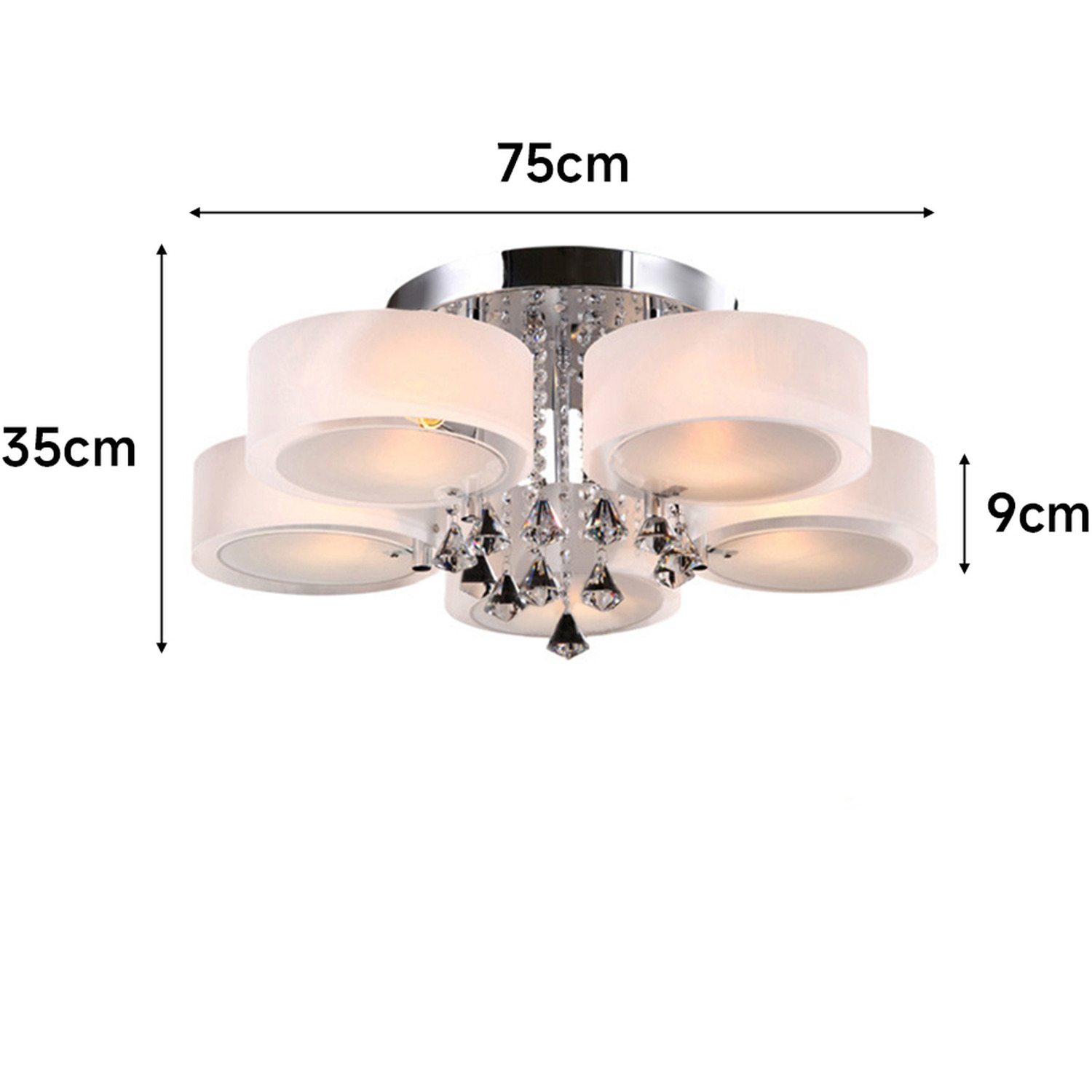 Crystal Modern Round Led Semi Flush Mount Ceiling Light - White 75cm