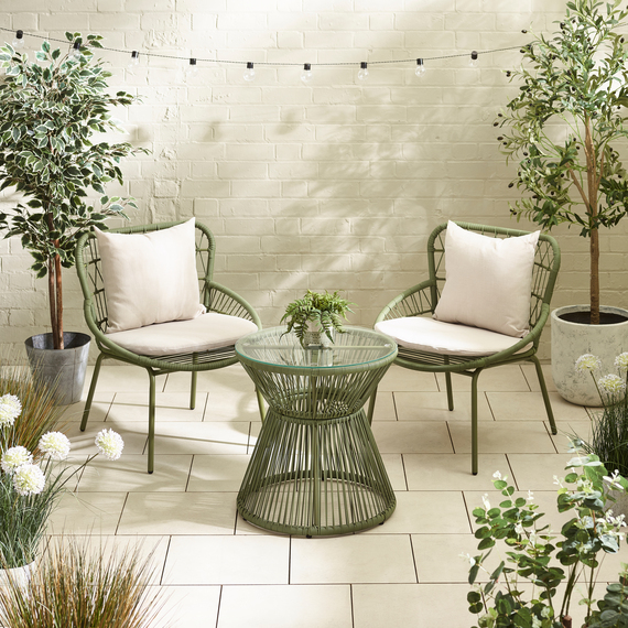 Zuma Green Metal  Rattan 2 Seat Garden Bistro Table Set
