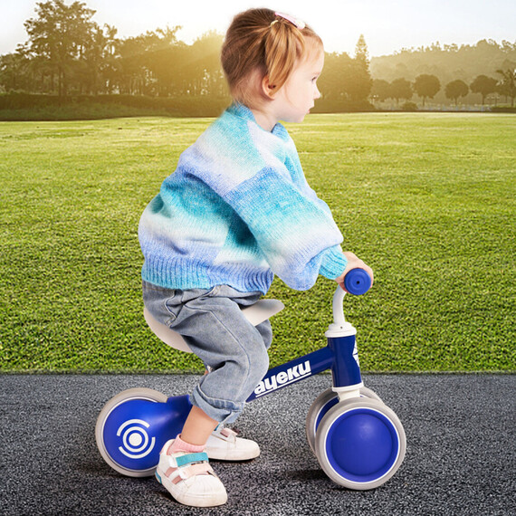 AyeKu Baby Toddler Balance Bike Silent Wheels Adjustable Seat, 1-3 Years, Blue