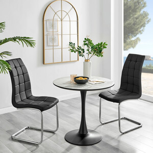 Elina White Marble Effect Round Dining Table and 2 Murano Chairs