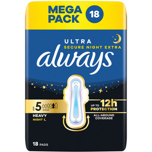 Pack of 18 Always Ultra Secure Night Extra Sanitary Pads