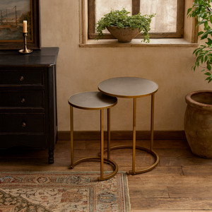 Florence Nesting Tables with Bronze Shagreen Tops and Brushed Gold Hairpin Legs