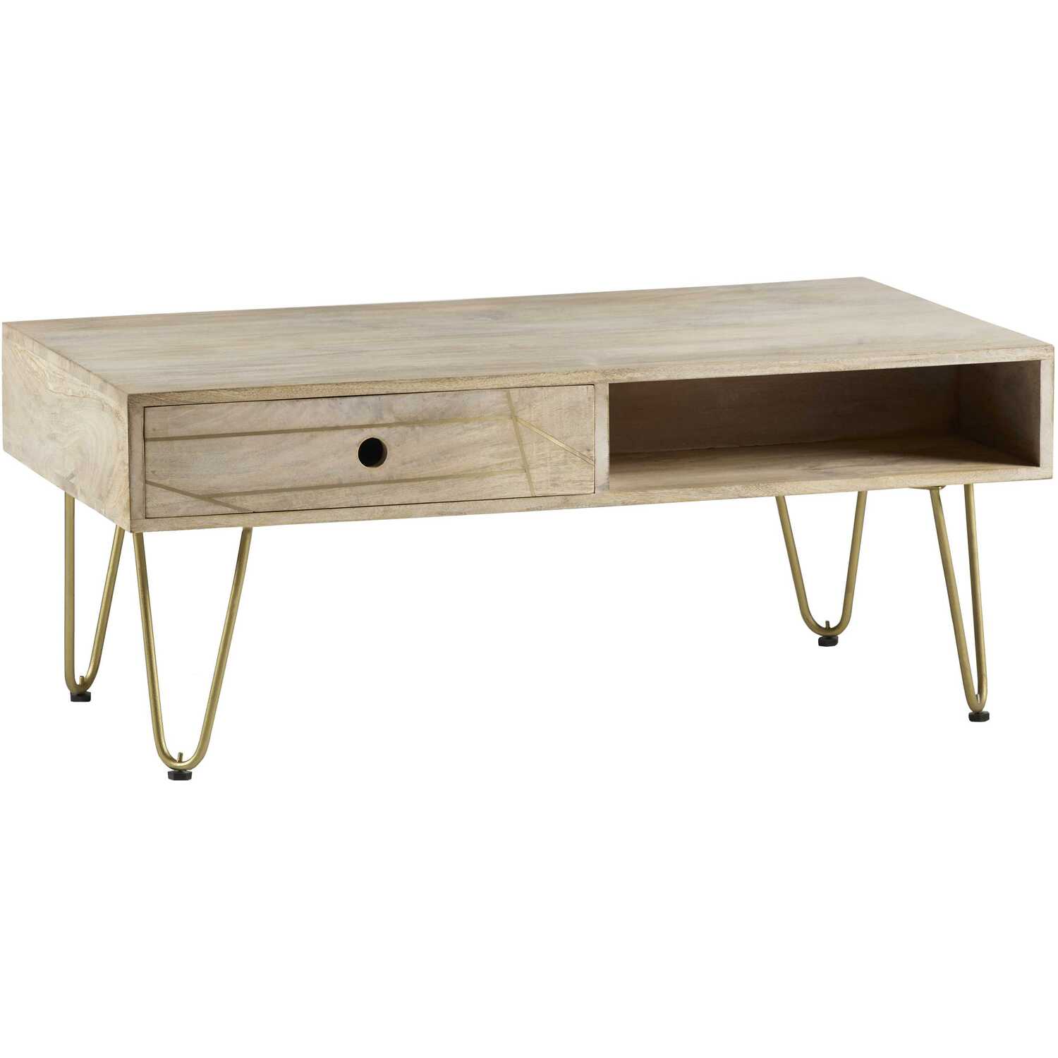 Bali Mango Wood Coffee Table, Light Natural with Gold Inlay - Brown