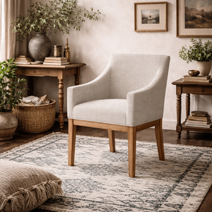 Athenry Linen-Effect Upholstered Dining Chair, Cream Natural Wood Frame