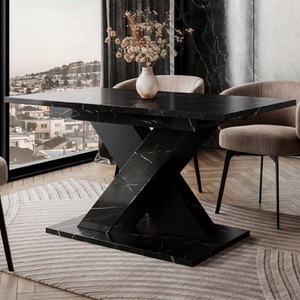 TOXX 120 to 160 cm Black Marble Effect Extendable Dining Table Black