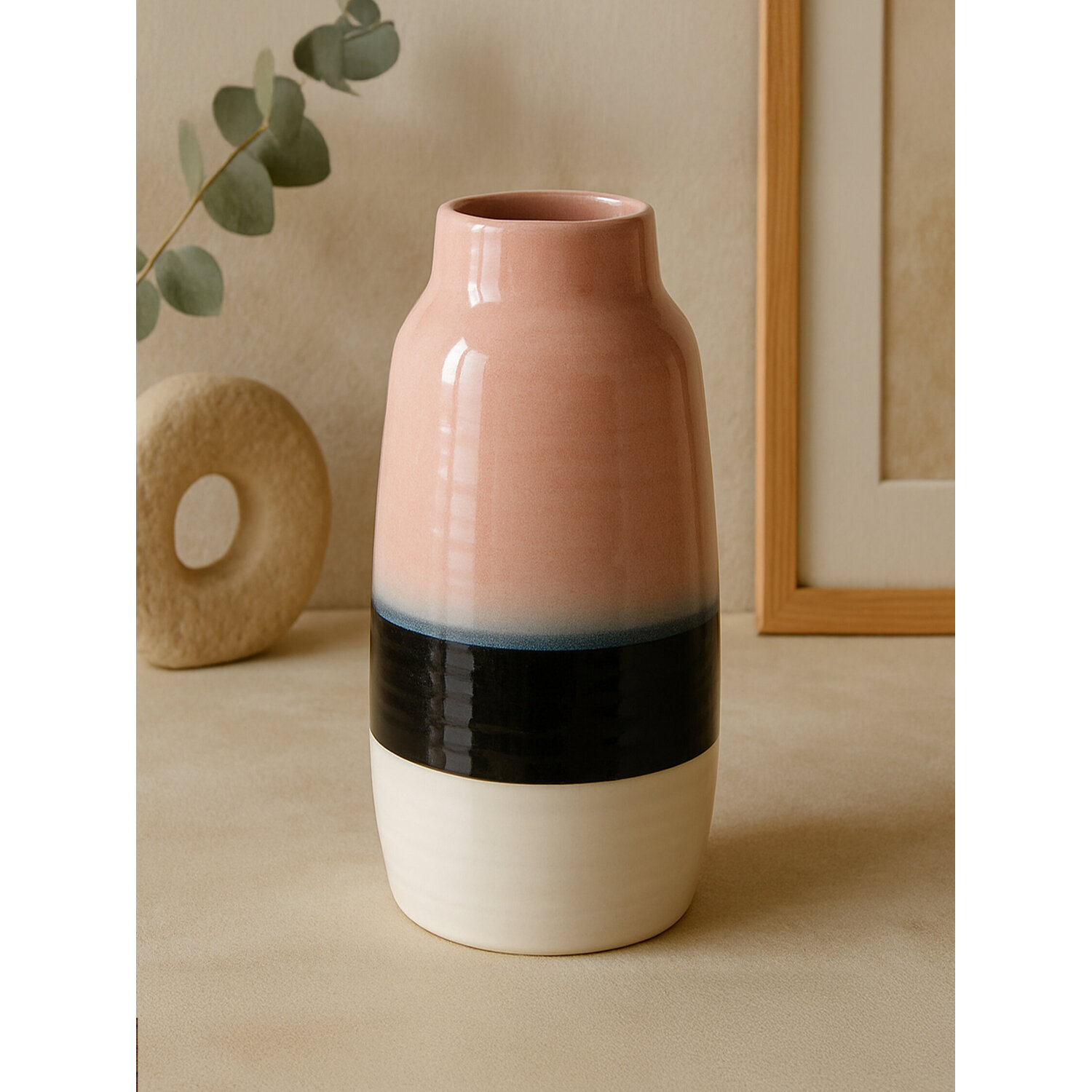 Raya Large Rounded Glass Vase - Glaze 10%,Ceramic 90%