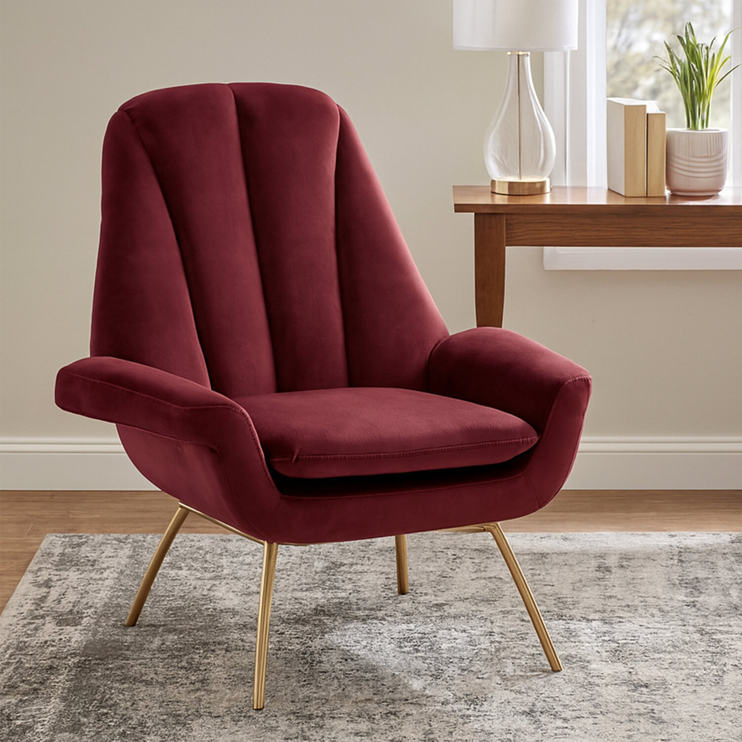 Billi Wine Velvet Lounge Chair - Red