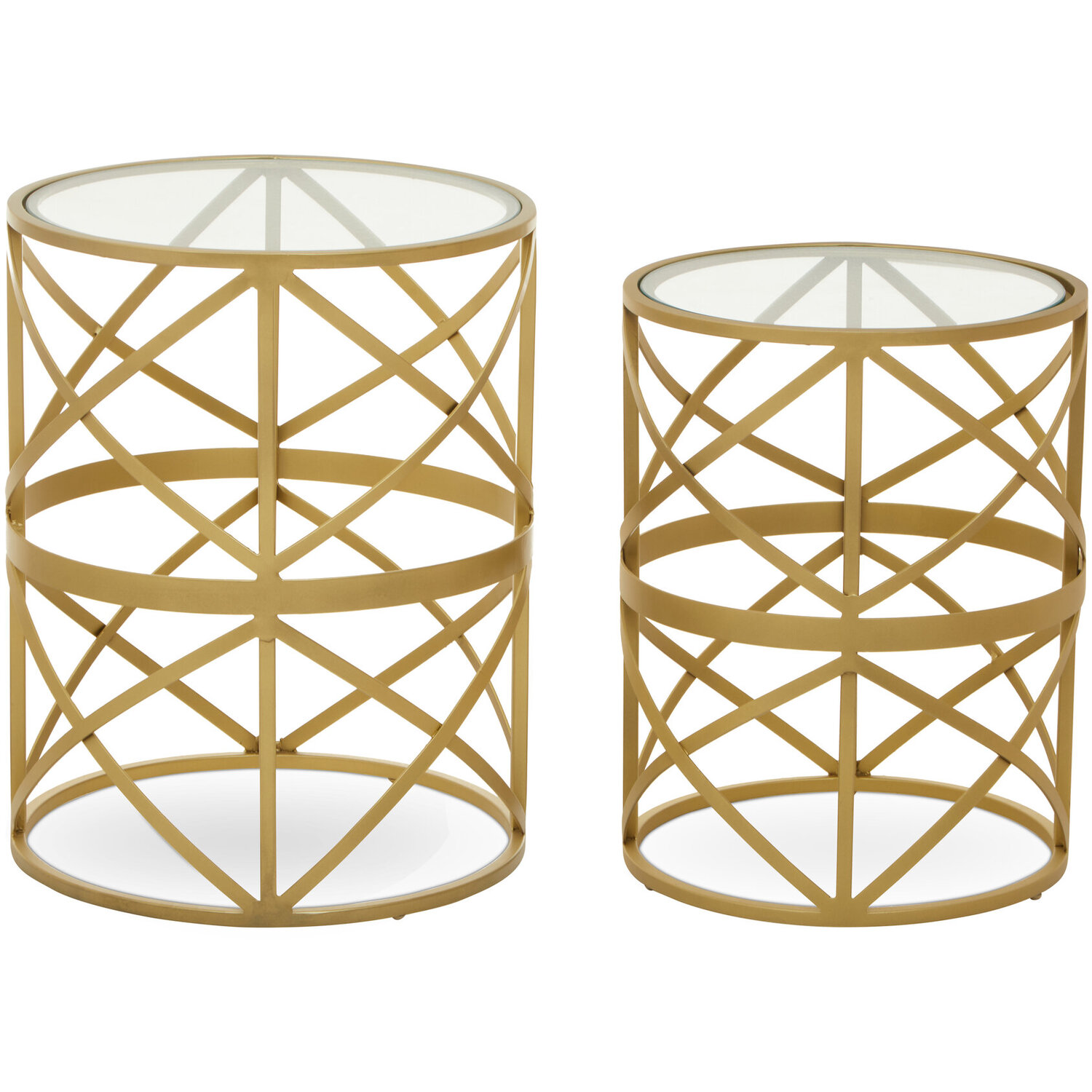 Rabia Set Of 2 Diamond Pattern Side Table - Gold