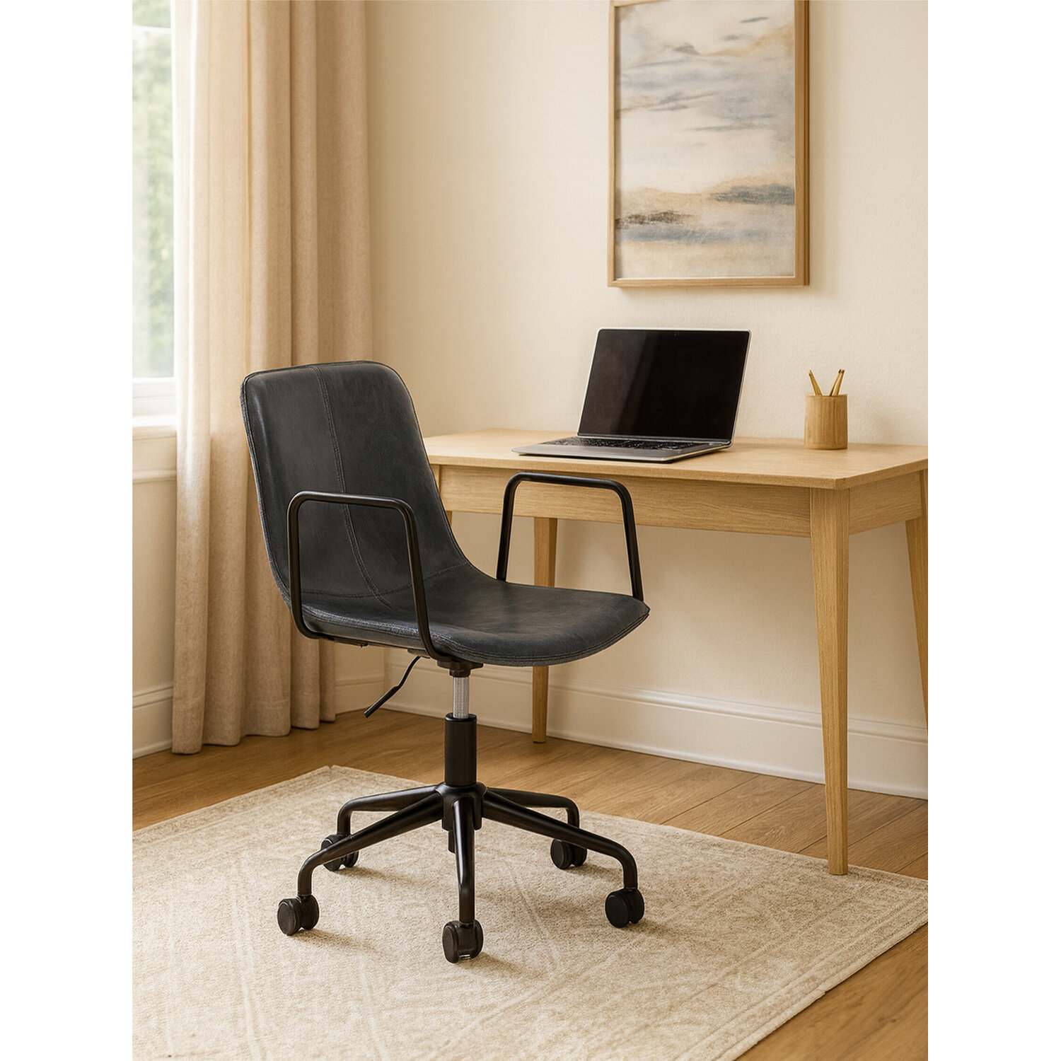 Branson Grey Leather Effect Home Office Chair - Grey