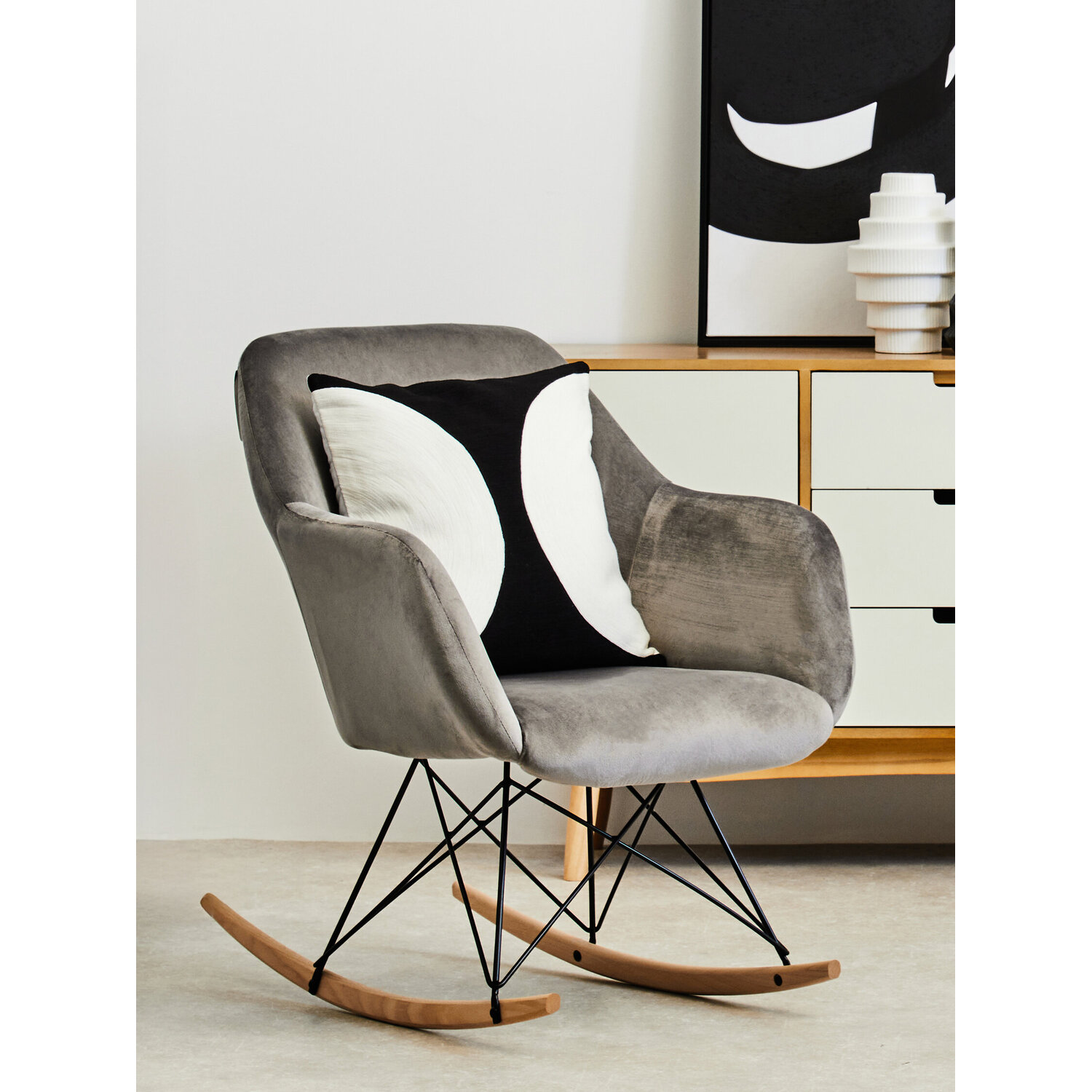 Stockholm Small Grey Velvet Rocking Chair - Grey