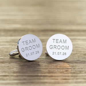 Personalised Team Groom Silver Finish Cufflinks Wedding Gift