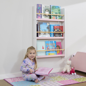 Kids Picture Book Wall Bookshelf - White & Pink