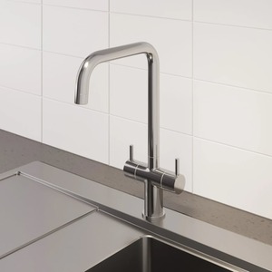 Lugano Chrome Twin Lever Kitchen Mixer Tap Swivel Spout