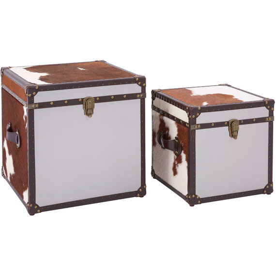 Kensington Townhouse Brown And White Genuine Cowhide Storage Trunk Set
