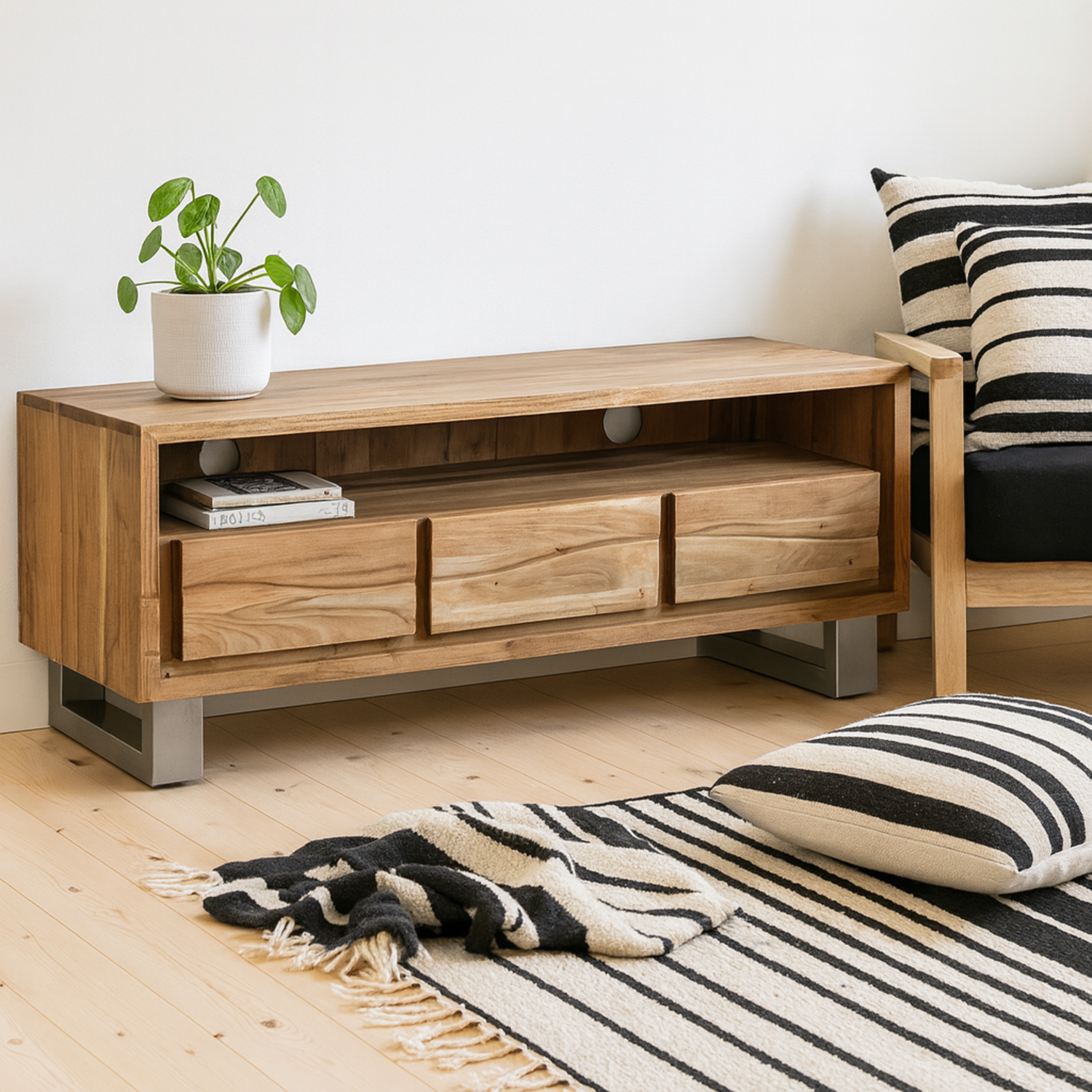 Wellington Acacia Wide Media Unit 3 Drawers Matt Finish - Brown