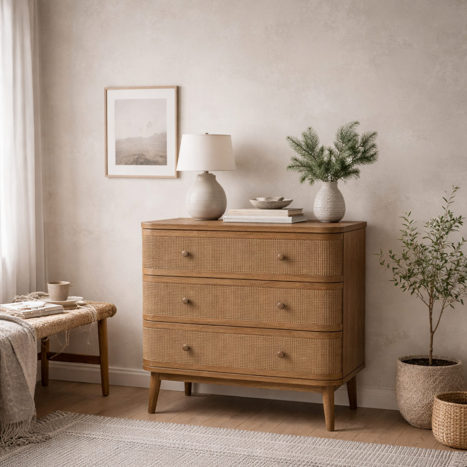Wyld Haus Pasadena 3 Drawer Chest Natural Wood Rattan - Natural