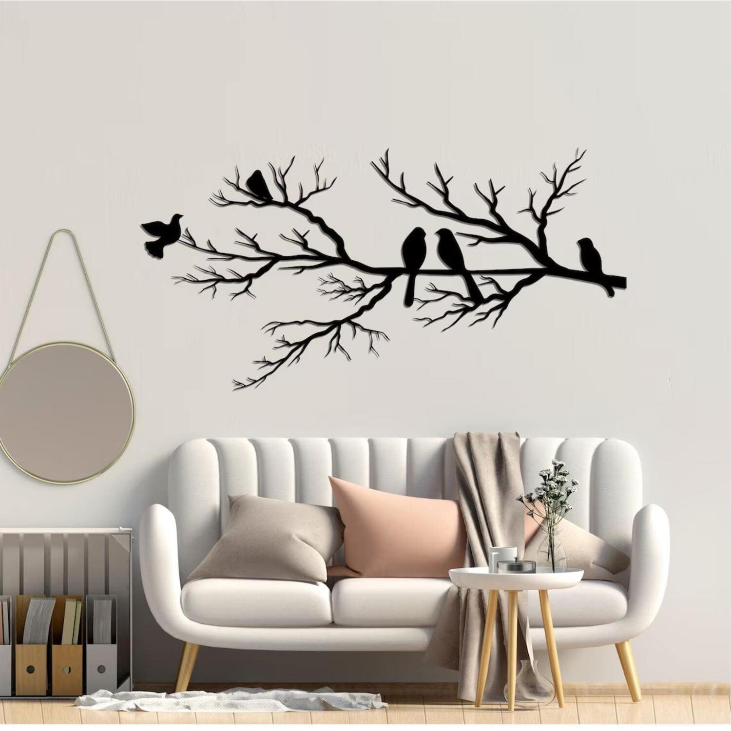 Decortie Metal Wall Art-Daldaki Kuslar 120X55 Cm - Texture Black - Black