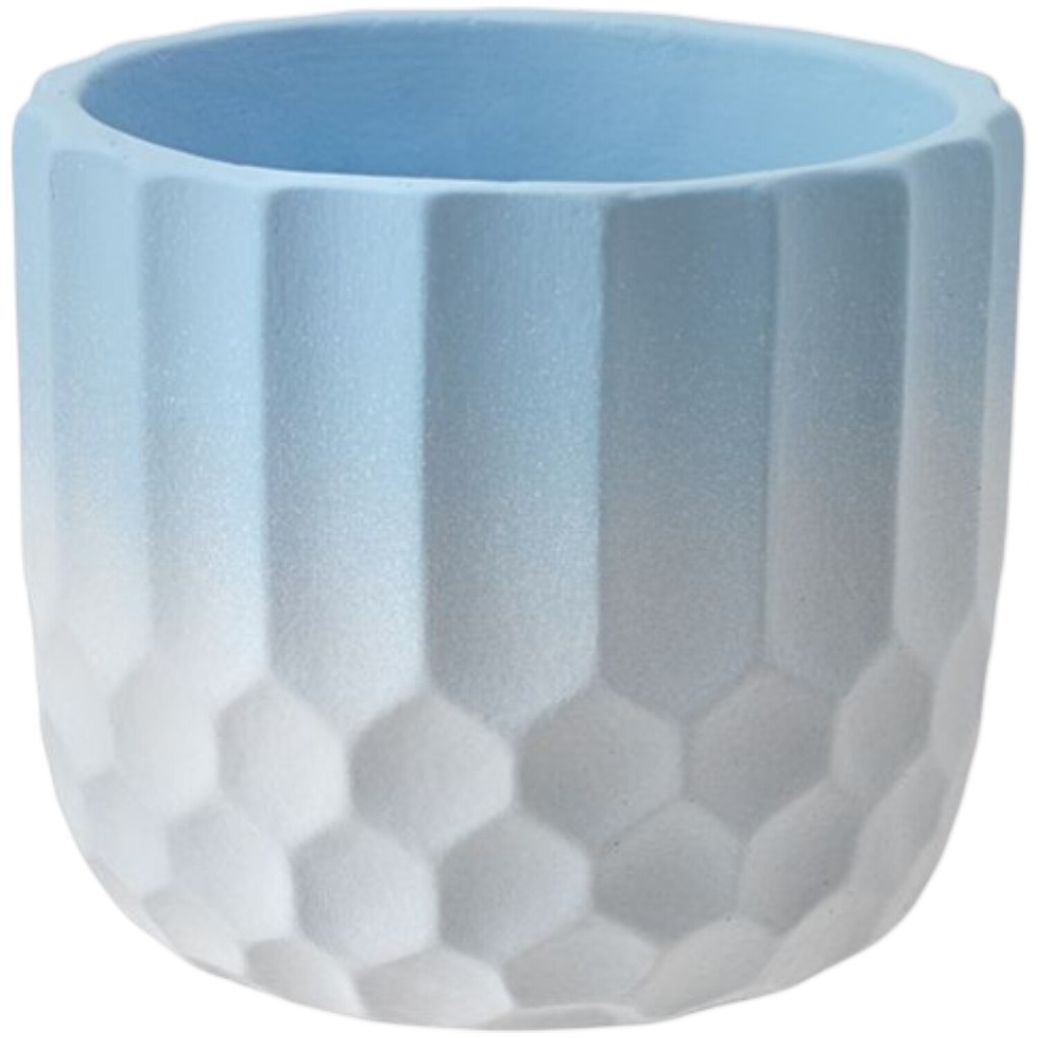 Kingsbury Gifts Ceramic Plant Cache Pot. Two Tone Pastel Honeycomb Pattern - Blue And White