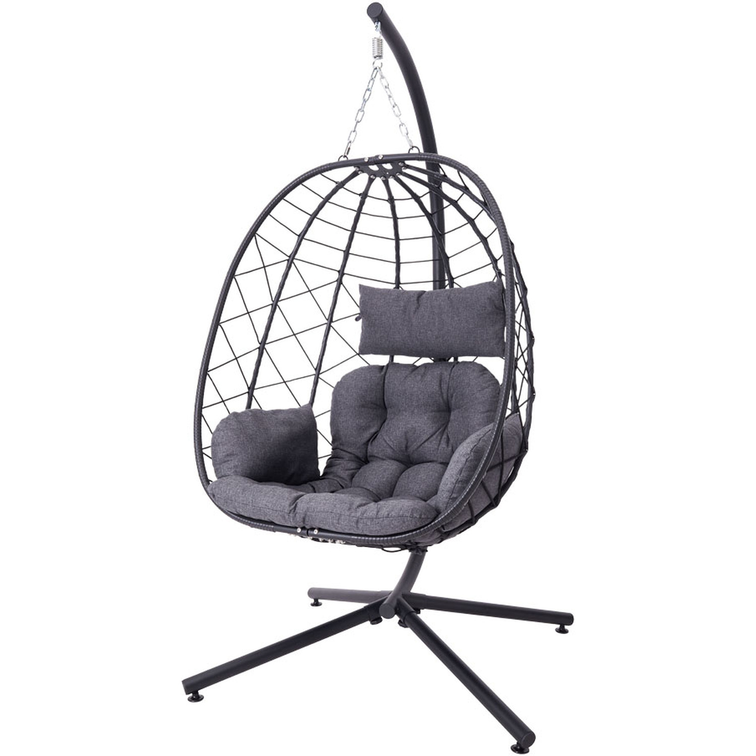 Hanging Egg Garden Swing Chair With Cushion And Headrest - Black