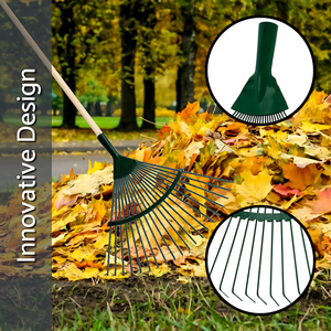 Garden Rake 42cm 18-Tine with 120cm Handle, Lightweight Leaf & Grass Rake