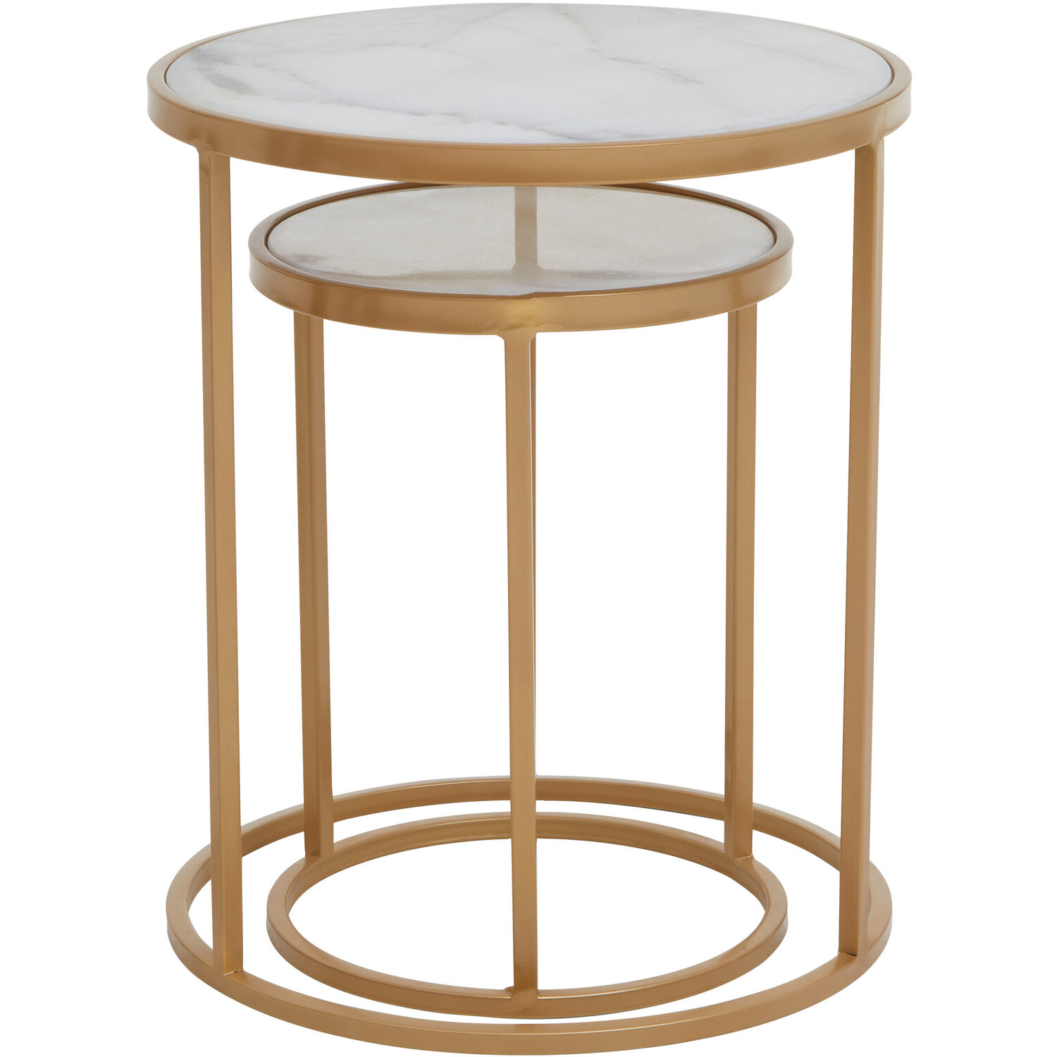 Colva White Marble and Gold Set Of Two Nesting Tables - Gold, White