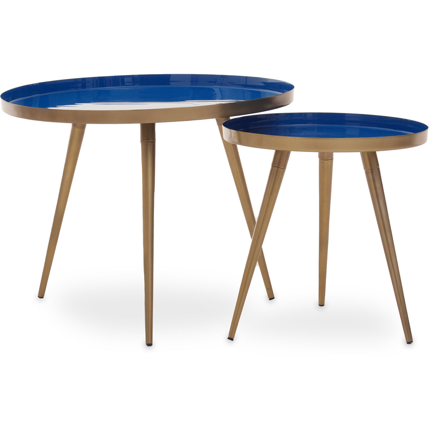Amira Blue Enamel Nest Of Two Tables. - Gold, Blue