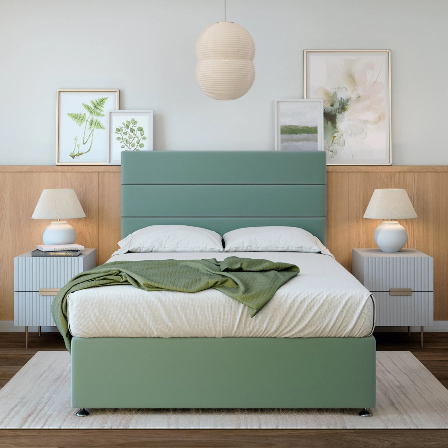Plush Velvet Divan Base With Storage And Plain Headboard - Duck Egg Small Single 15kg