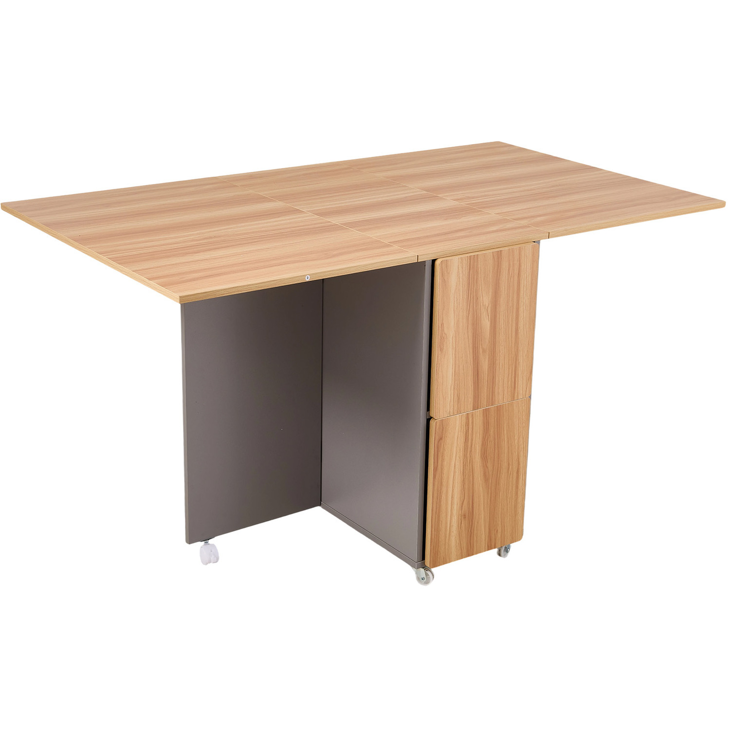 Space Saving Drop Leaf Dining Table With Four Stools - Natural Wood Grey