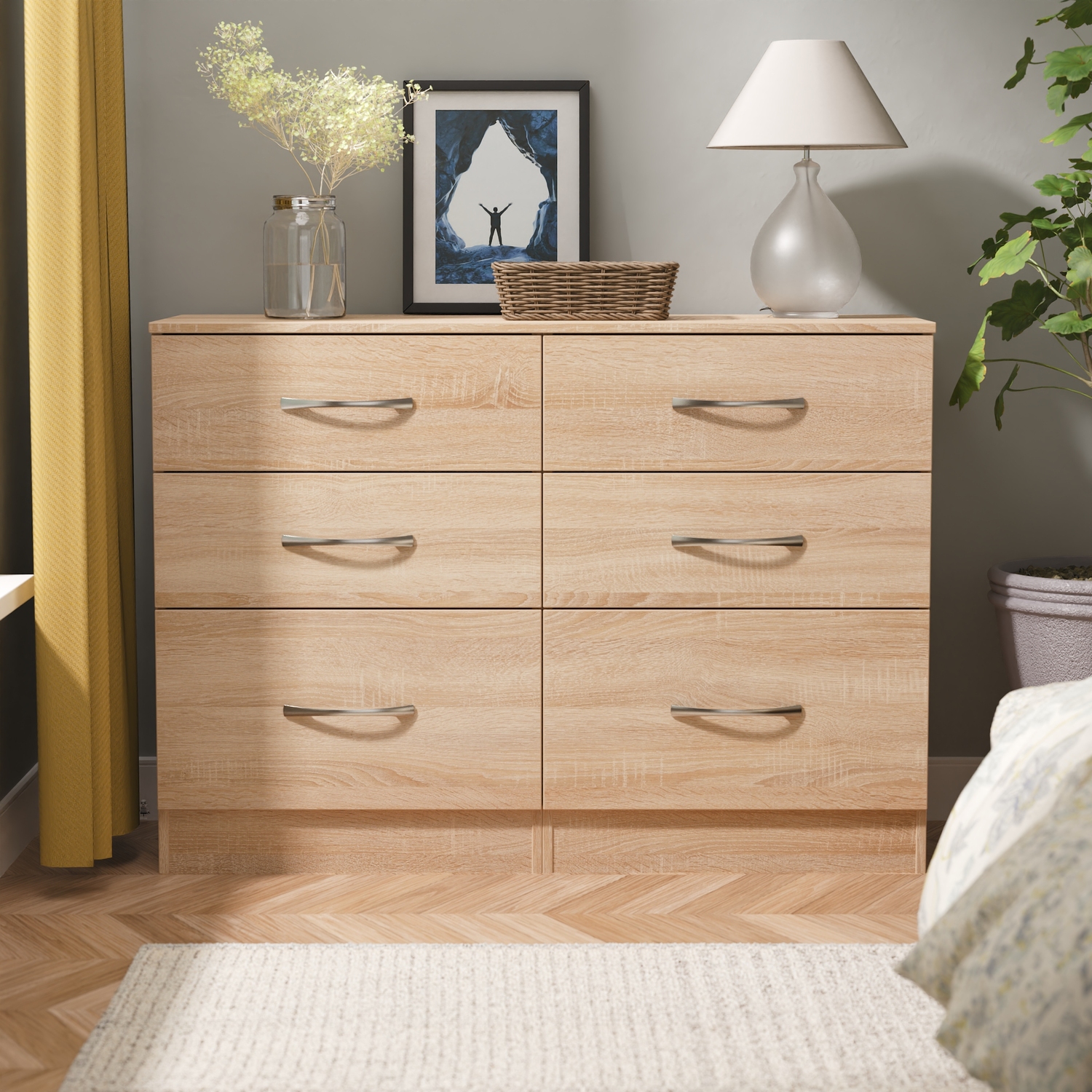 Avon Ready Assembled 6 Drawer Midi Chest - Bardolino Oak