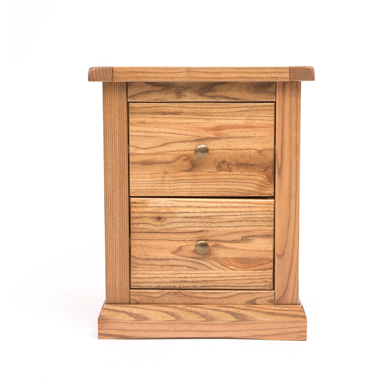 Cabinet Bits Salerno 2 Drawer Bedside Table - Light Wood / Brass Knob / Fixed