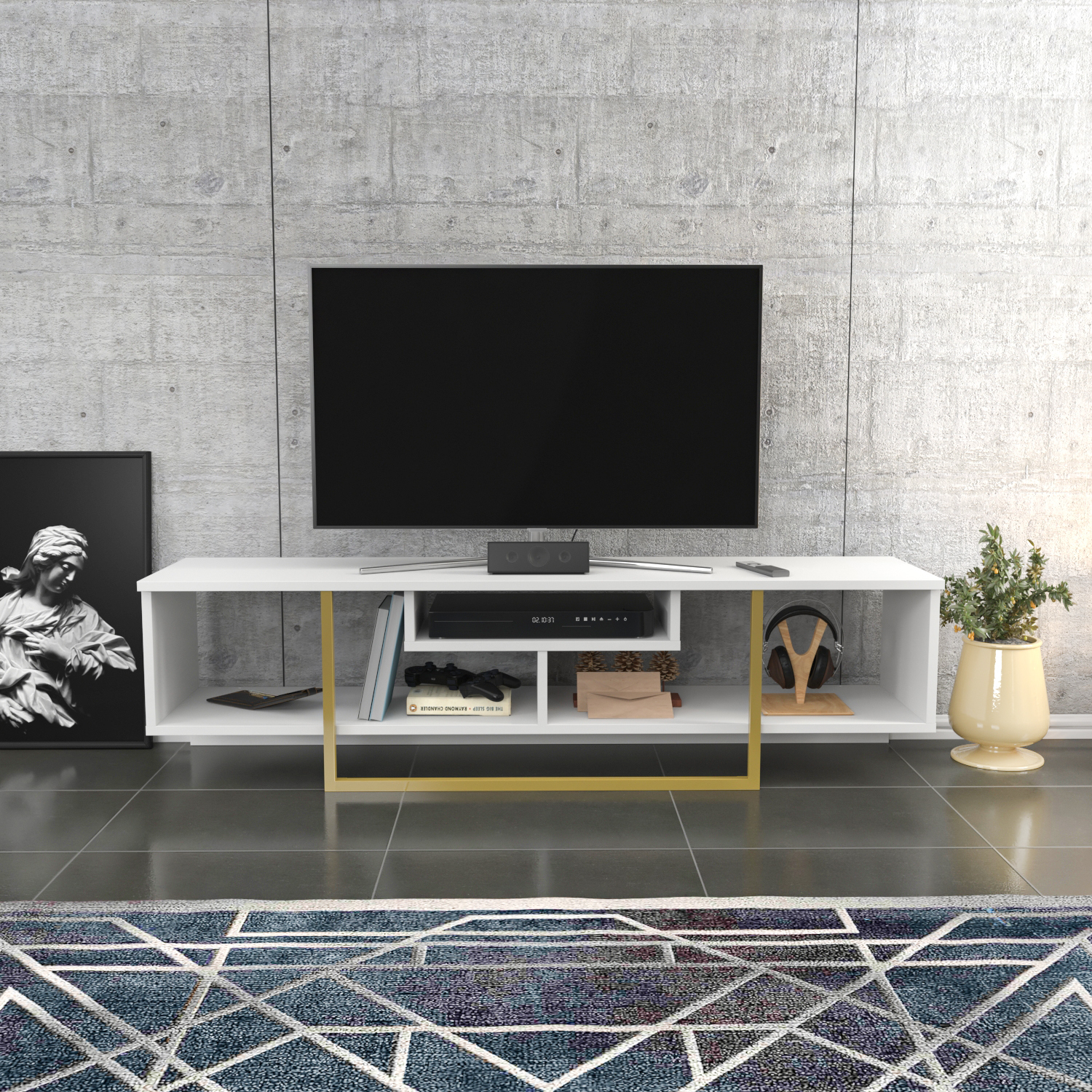 Asal TV Unit - White and Gold / 0cm / 400.00cm / 59in