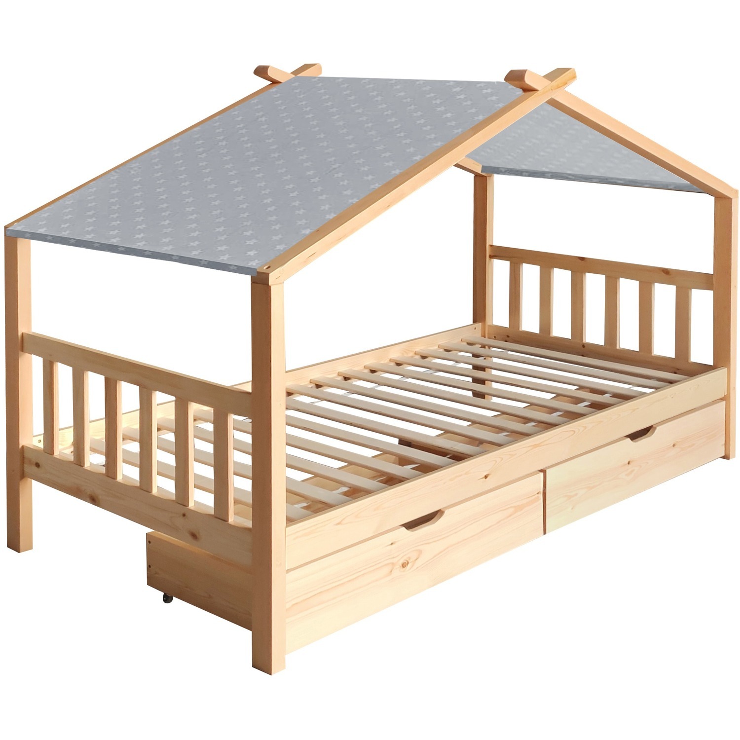 3ft Wooden House Storage Bed - Natural Grey Tent