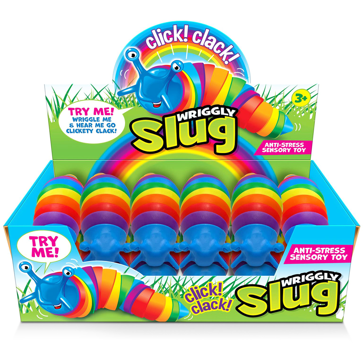 Fidget Slug Toy Set of 12 Stress Reliever Stim Rainbow Sensory Toy Clicky Sounds