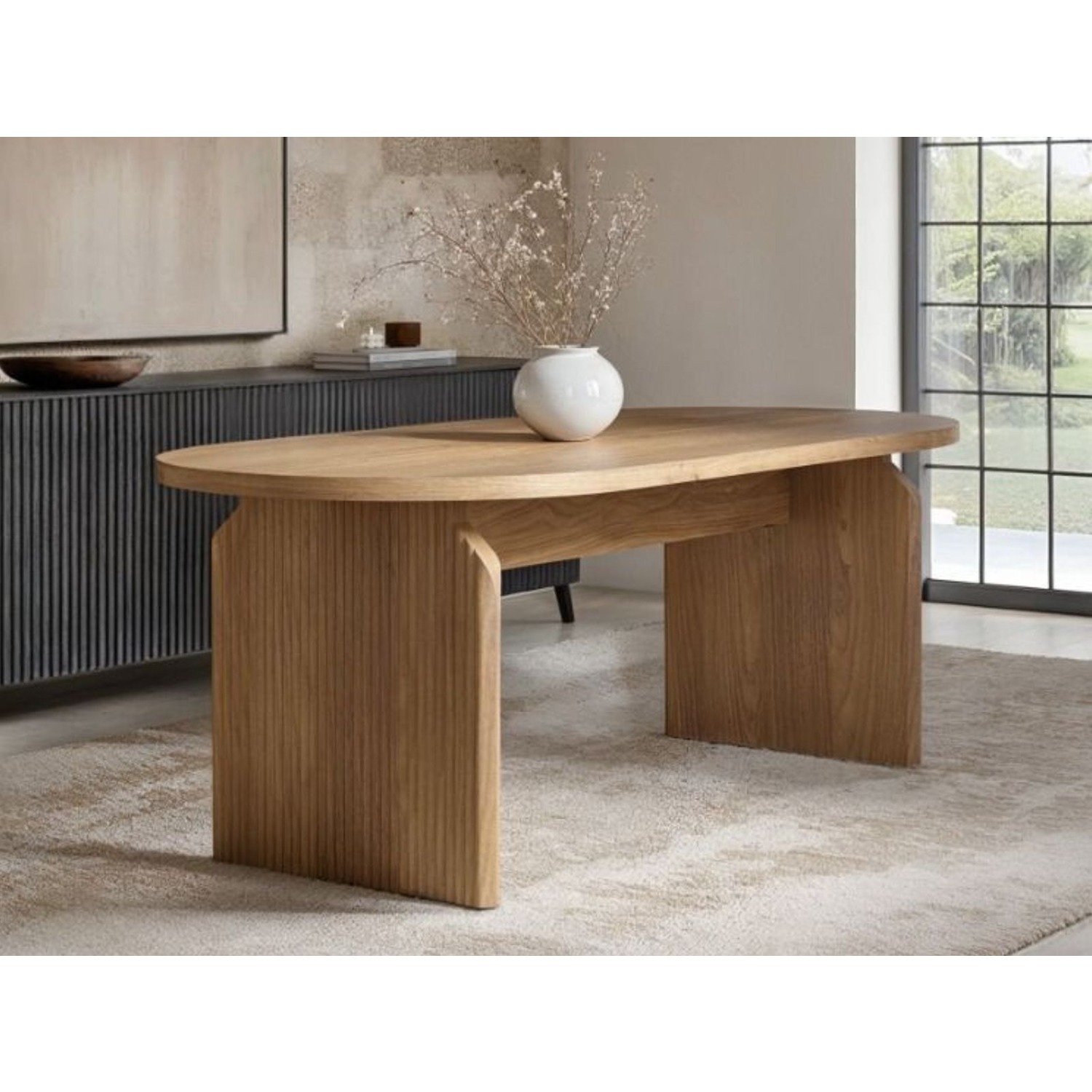 Solace+Co Varm Ribbed Dining Table - Brown