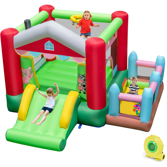 4-in-1 Farm Themed Bouncy Castle with 480W Blower