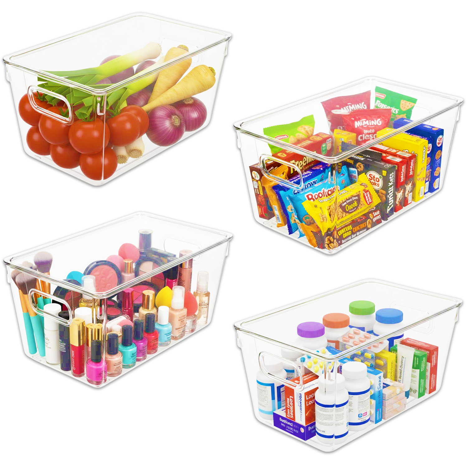 Spares2go Clear Stackable Multi-Purpose Household Storage Container Boxes With Lids (Pack Of 4) - Clear
