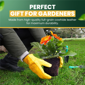 KEPLIN Cowhide Leather Gardening Gloves - Thorn Proof, Non-Slip, Unisex