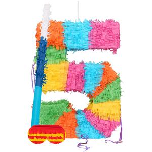 Number 5 Pinata Set with Stick & Blindfold - Blue Stick
