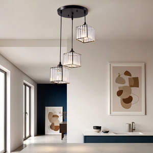 Livingandhome 3-Light Square Lampshade Crystal Light,Round Ceiling Plate