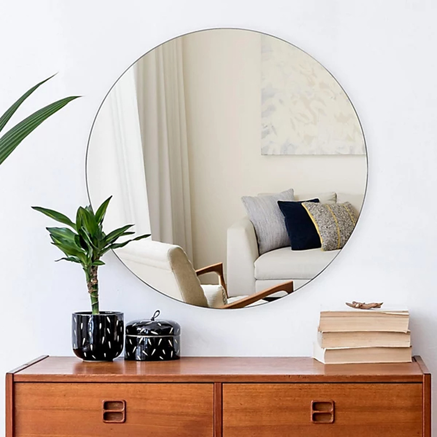50cm Round Frameless Wall Mirror - White