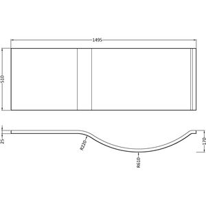 Contemporary P-Shaped Acrylic Bath Panel for Shower Baths with Curved Front