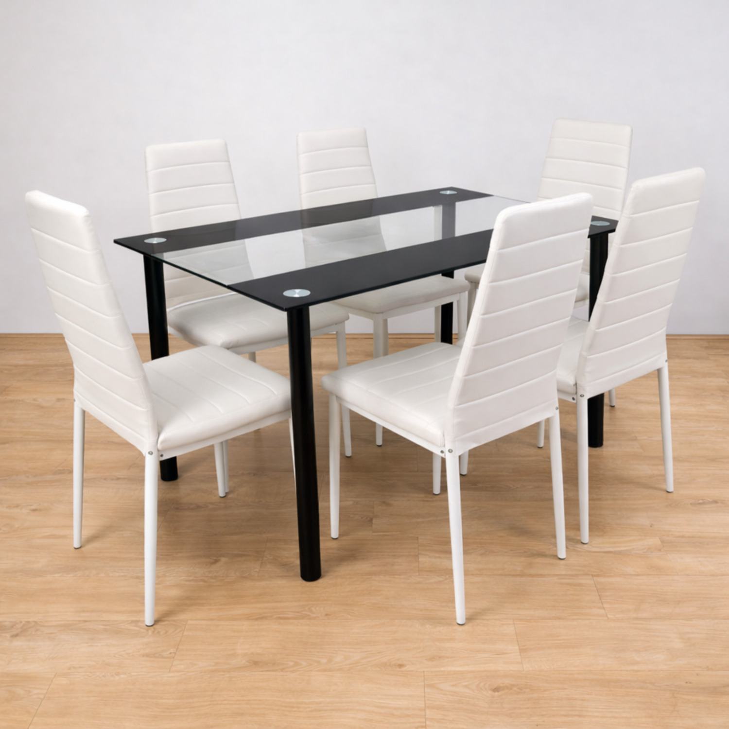 Kosy Koala White Black Clear Glass 4 Faux Leather Padded Chairs - Image 2