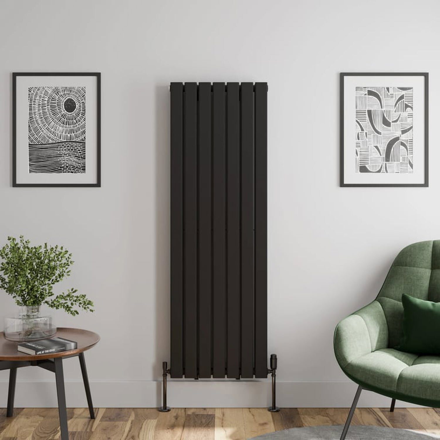 Temprazo 1600 X 530Mm Flat Double Panel Vertical Designer Radiator - Black - Black