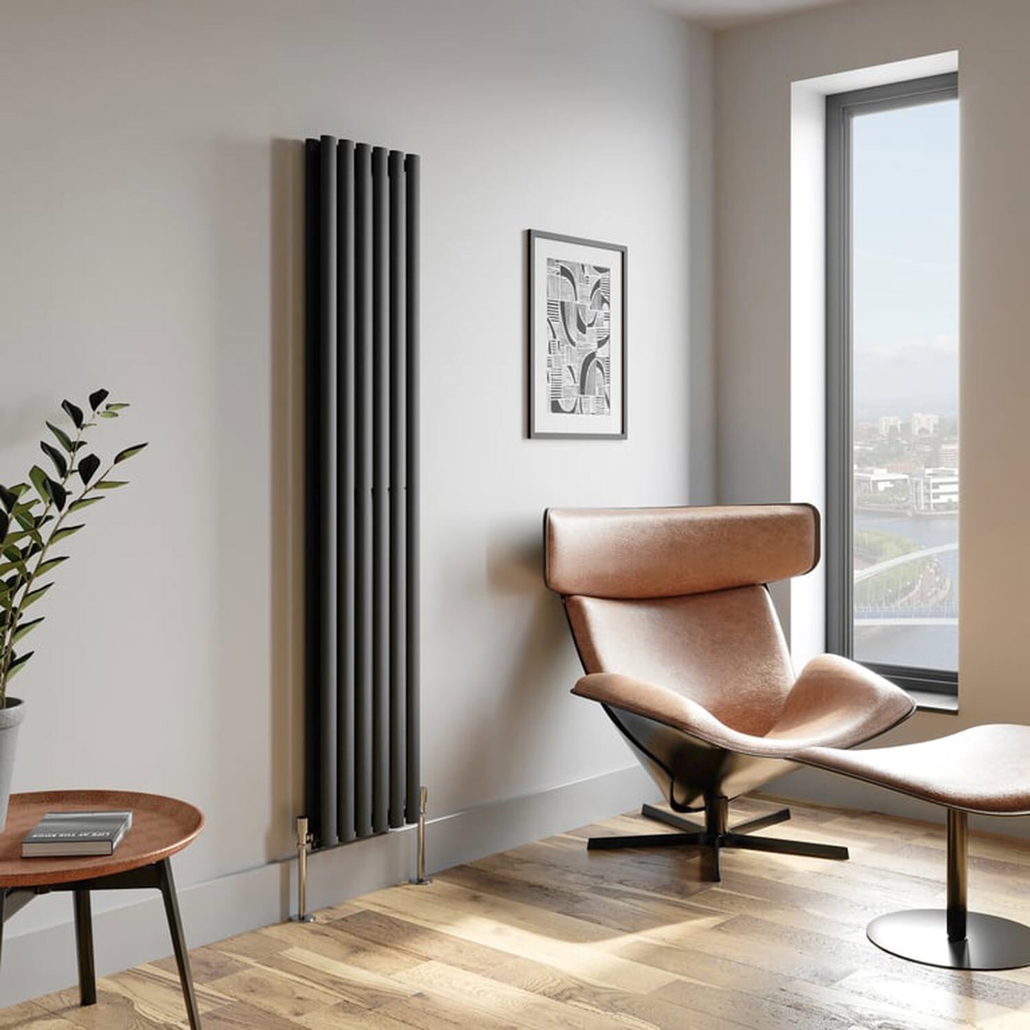 Temprazo Horizontal Oval Tube Double Panel Designer Radiator - 600 X 1440Mm Anthracite - Grey / 1800Mm / 360Mm / 79Mm