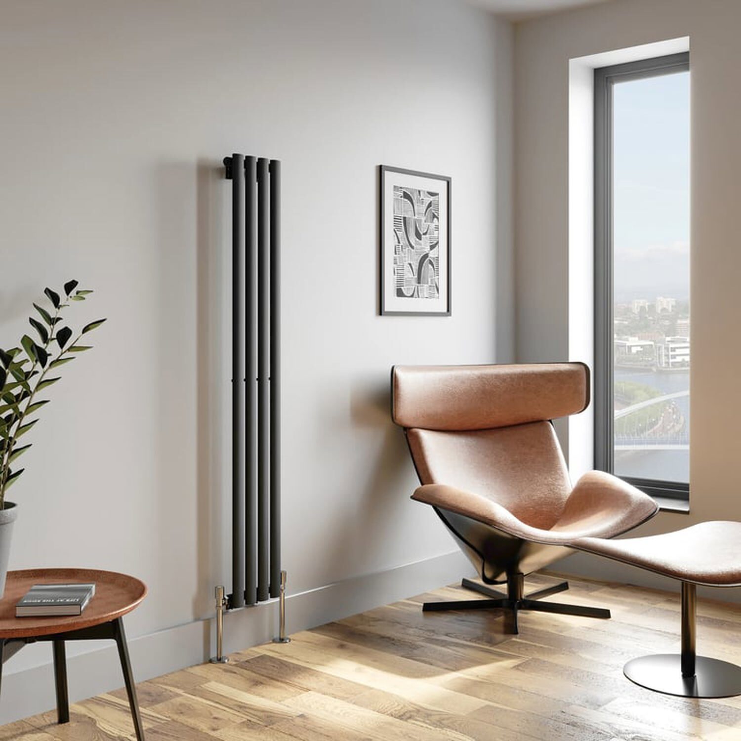 Temprazo Vertical Oval Tube Double Panel Designer Radiator - 1600 X 360Mm Anthracite - Grey / 240Mm / 1600Mm / 55Mm